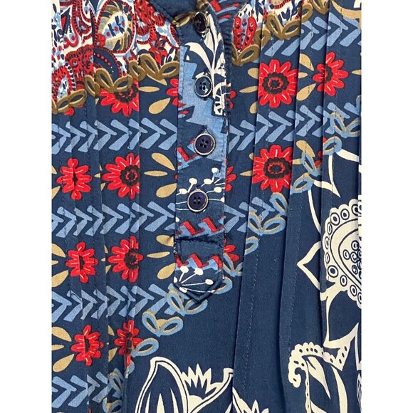 N Touch Women’s 1X Multicolor Floral Boho Tunic Top Button Details Blue Red - Picture 4 of 15